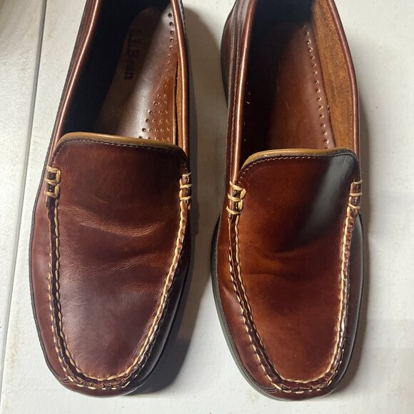 LL Bean Men's Sz 9 D Handsewn Leather Loafers Shoes Brown - Picture 1 of 4